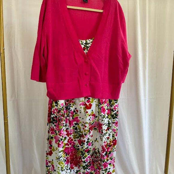 Jessica Howard Pink/Green Floral Dress with Pink Cardigan 22W - Picture 11 of 13